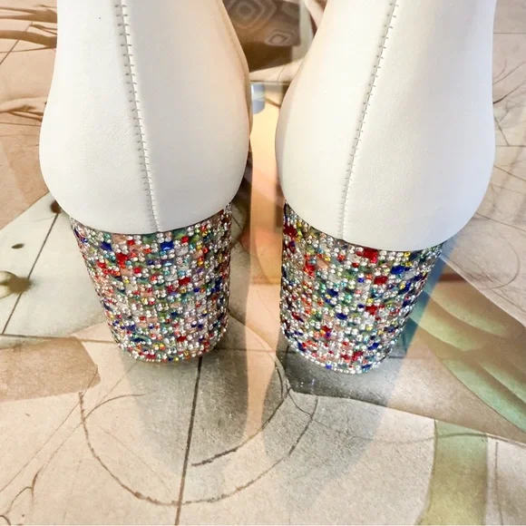 SOLD Betsey Johnson Kassie (White Smooth) Women's Boots Rhinestone Heel - Picture 4 of 12